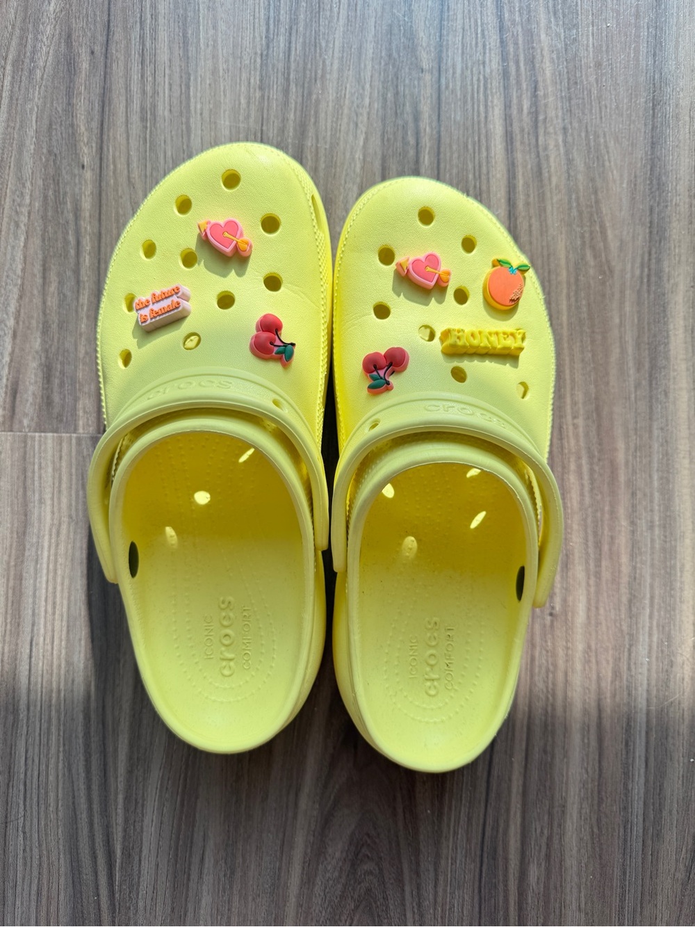 Crocs Classic Clog in Bright Yellow with Charms